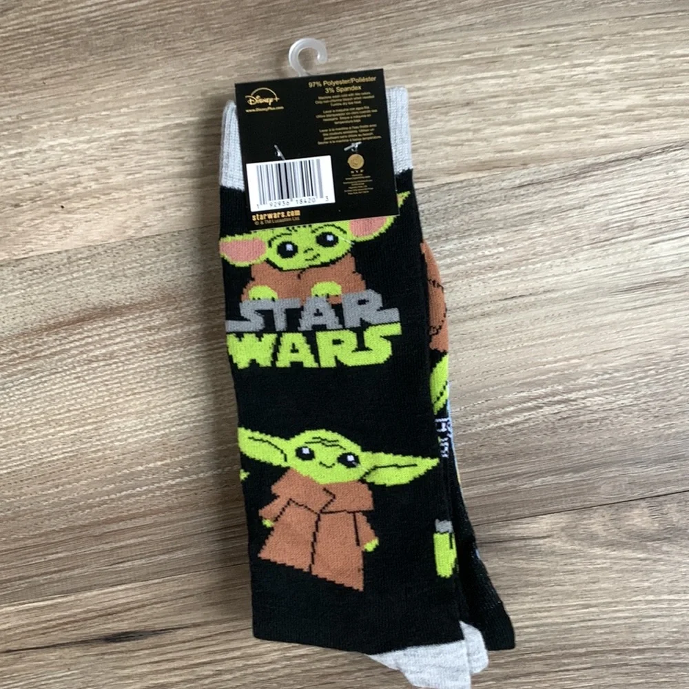 Hyp Star Wars The Mandalorian Baby Yoda Grogu Men Crew Socks 2 Pairs StarWars 🆕